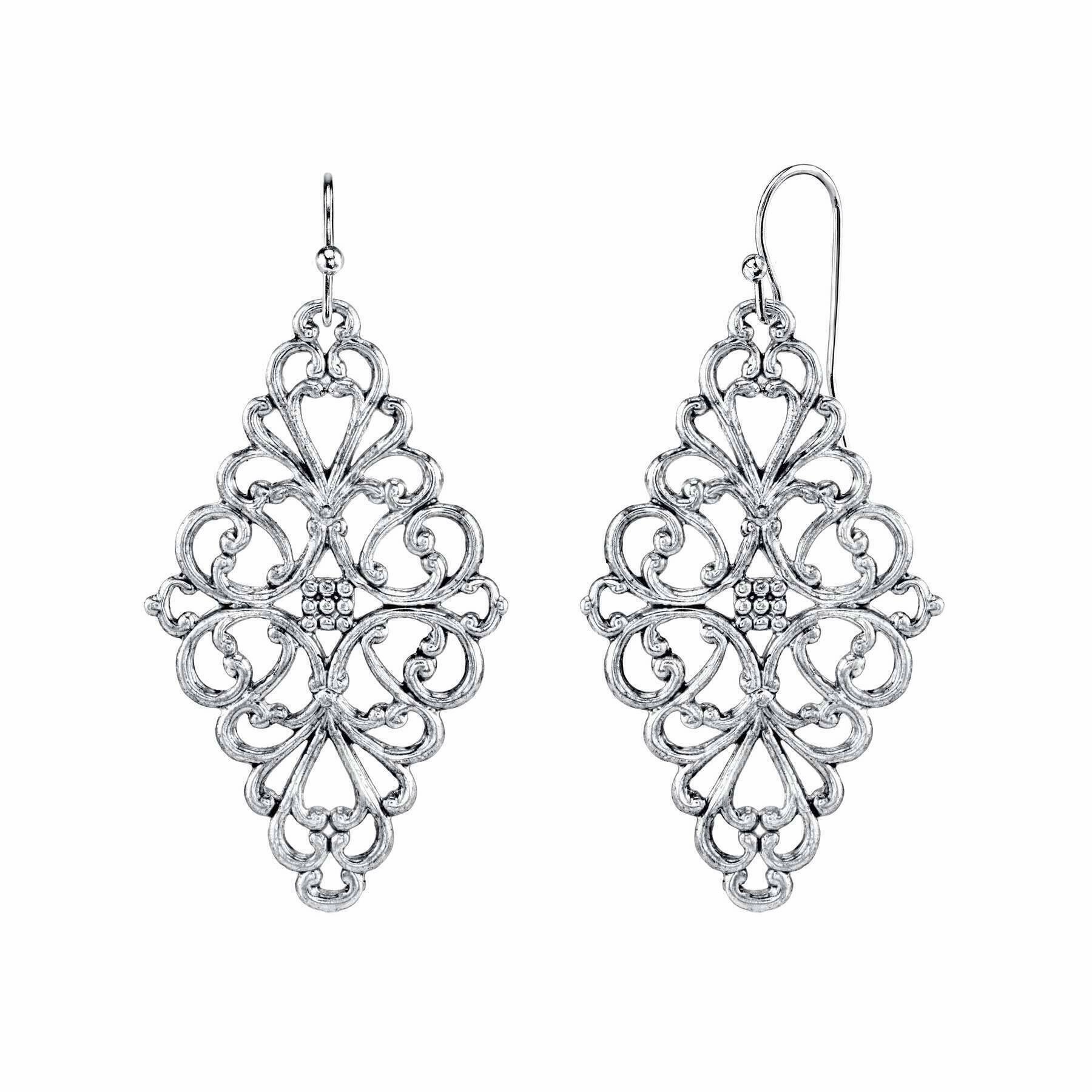 1928 Jewelry Filigree Diamond Drop Earrings