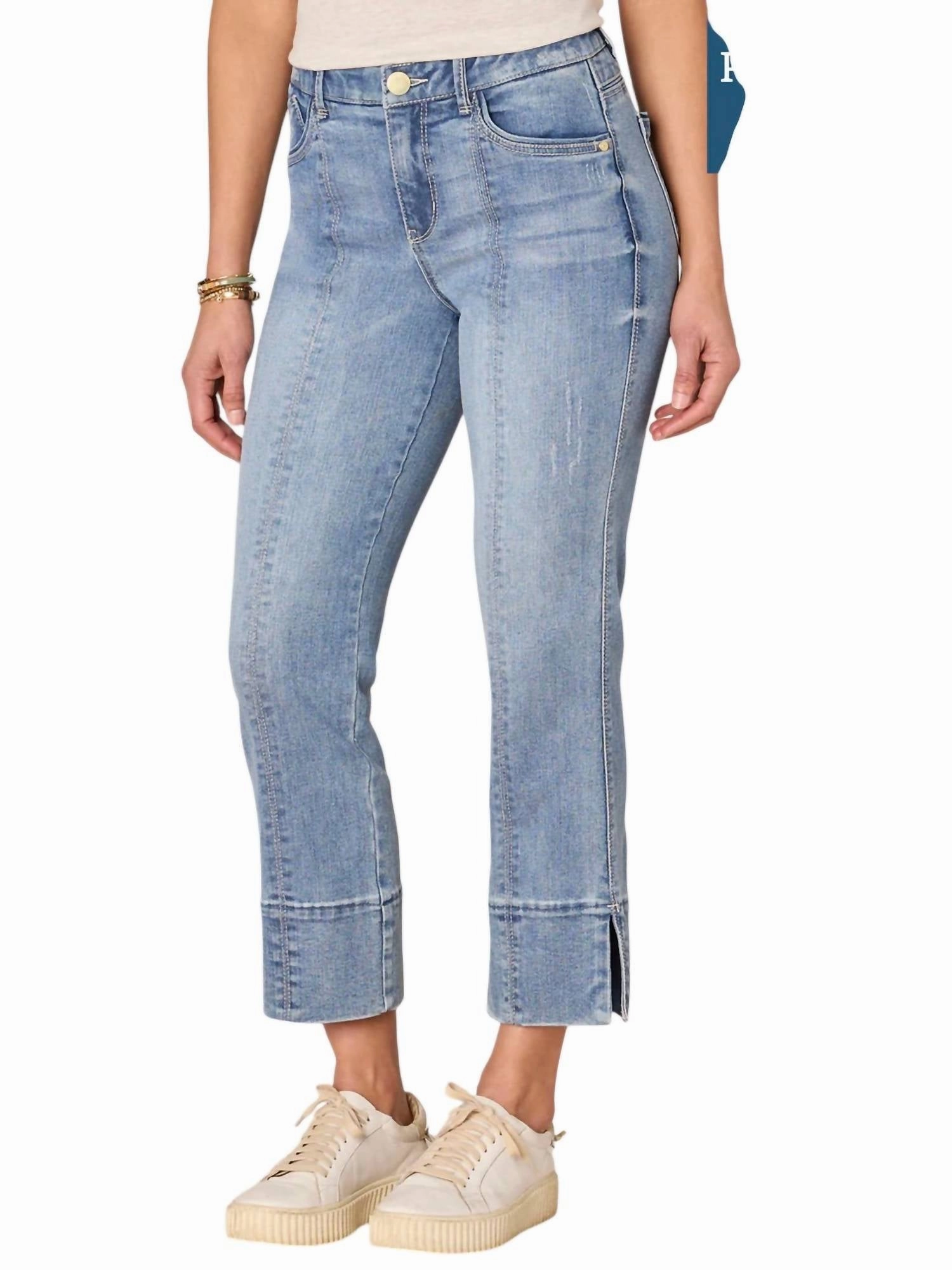 "ab"solution High Rise Kick Flare Plus Size Jeans With Slit Hem In Light Blue