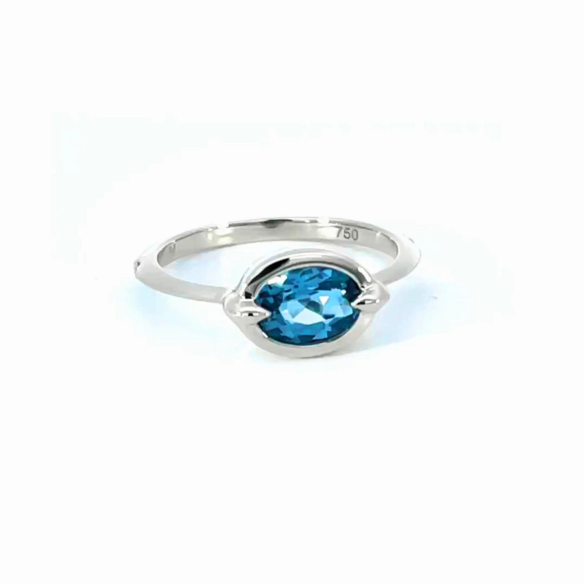 "Points North" London Blue Topaz Ring with White Sapphires