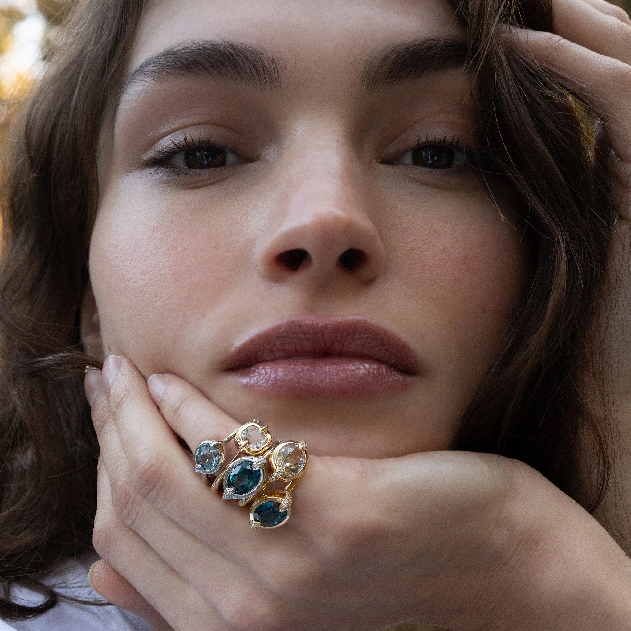 "Points North" London Blue Topaz Ring with White Sapphires