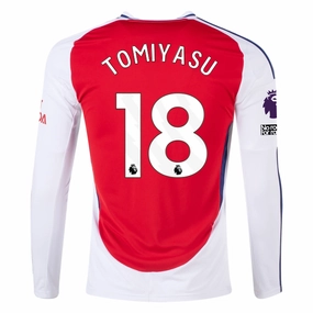 adidas Arsenal Takehiro Tomiyasu Home Long Sleeve Jersey w/ EPL   No Room For Racism Patches 24/25 (Better Scarlet/White)
