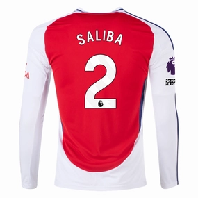 adidas Arsenal William Saliba Home Long Sleeve Jersey w/ EPL   No Room For Racism Patches 24/25 (Better Scarlet/White)