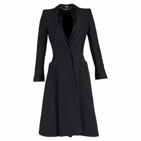 Alexander Mcqueen Midi Coat Dress in Black Wool