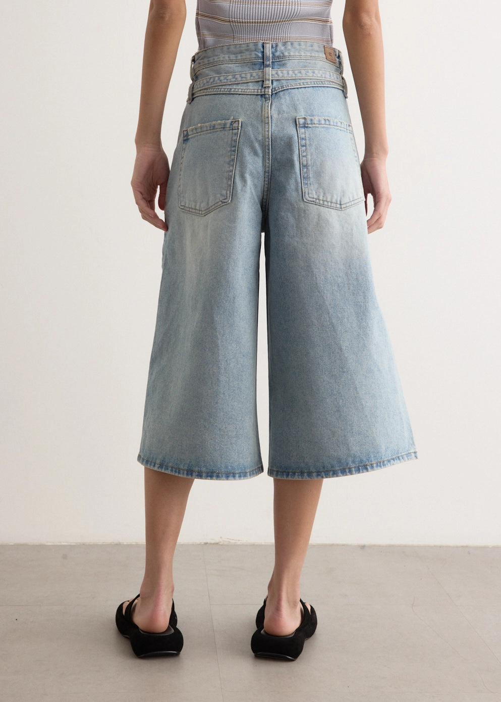 Belted Denim Bermuda Pants