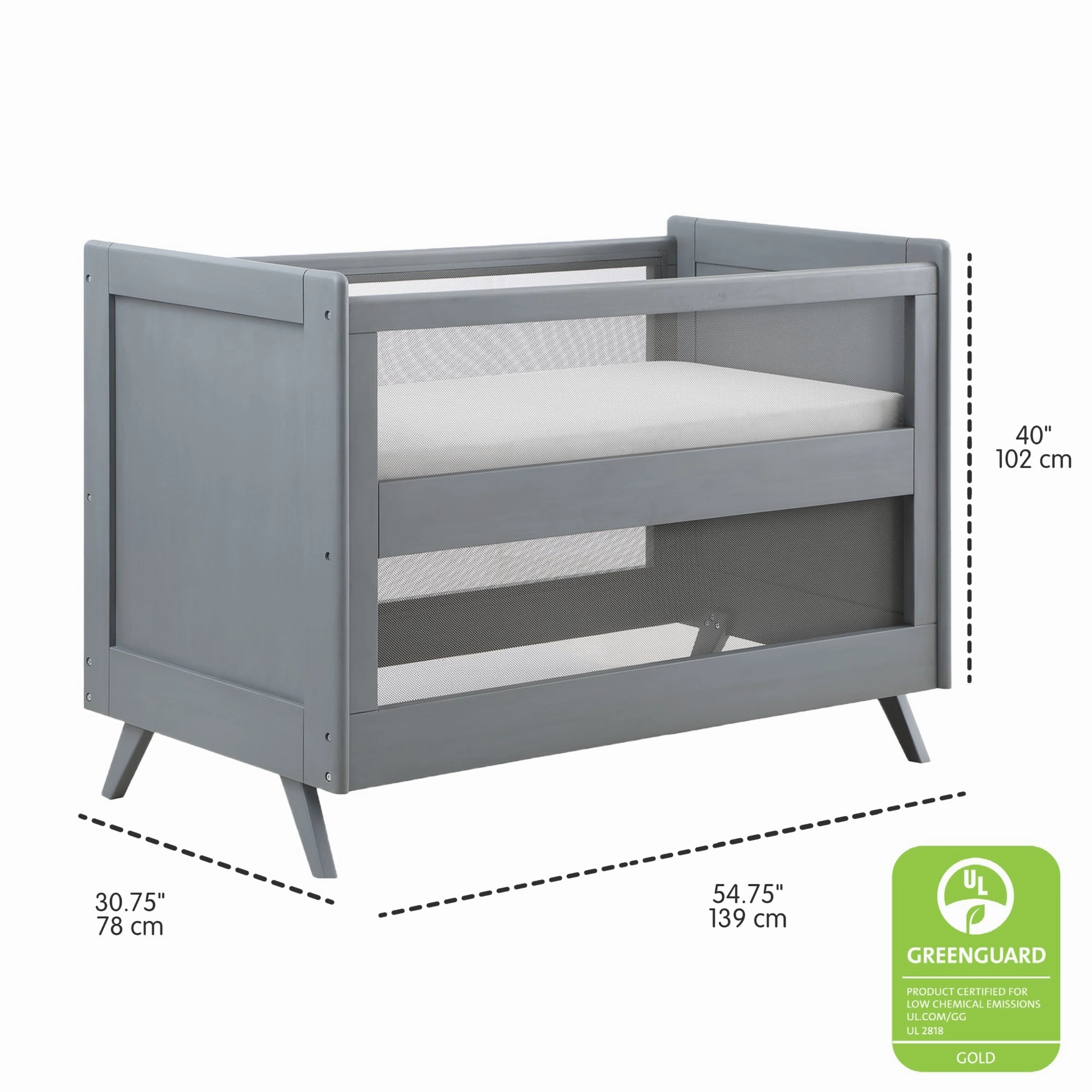 Breathable™ Mesh 3-in-1 Convertible Crib — Gray — Greenguard Gold Certified