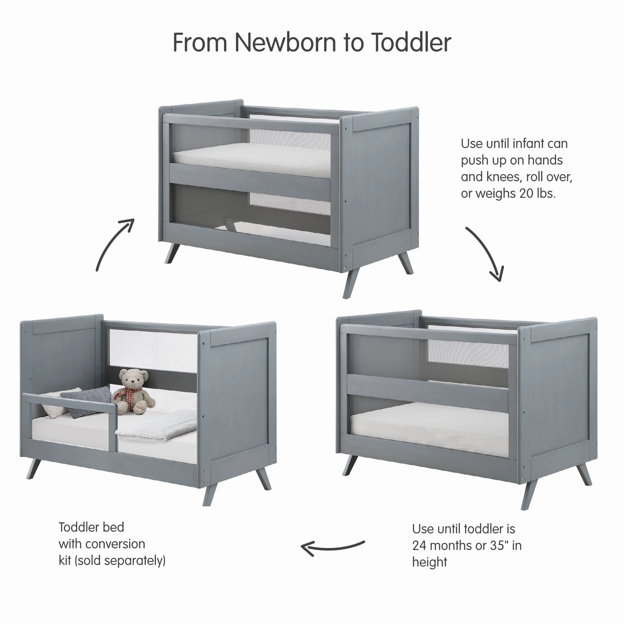 Breathable™ Mesh 3-in-1 Convertible Crib — Gray — Greenguard Gold Certified