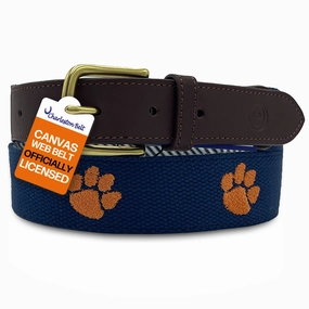 Clemson University Tigers - Officially Licensed - Orange Paw Embroidery on Navy Blue Canvas Web Belt