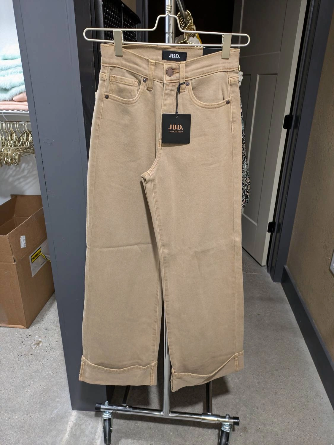 Cuffed Palazzo Wide Leg Jeans In Khaki