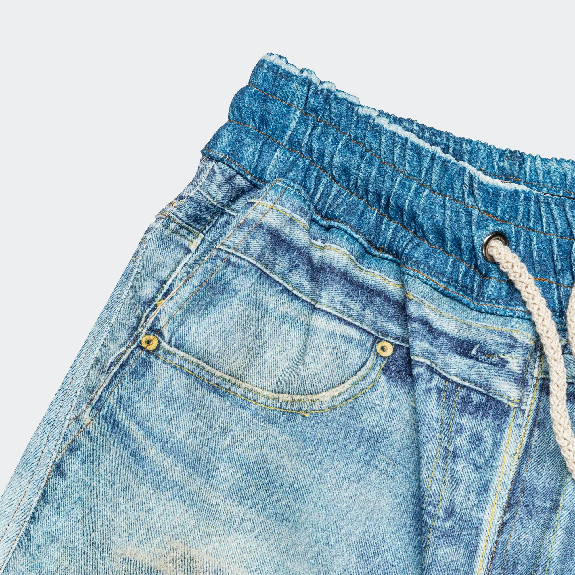 Denim Trompe L'oeil Mesh Pants - Blue