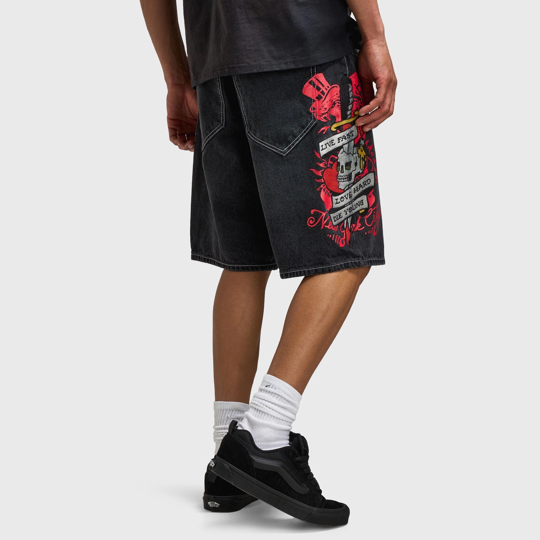 Ed Hardy Live Fast Denim Short / Y2K Black
