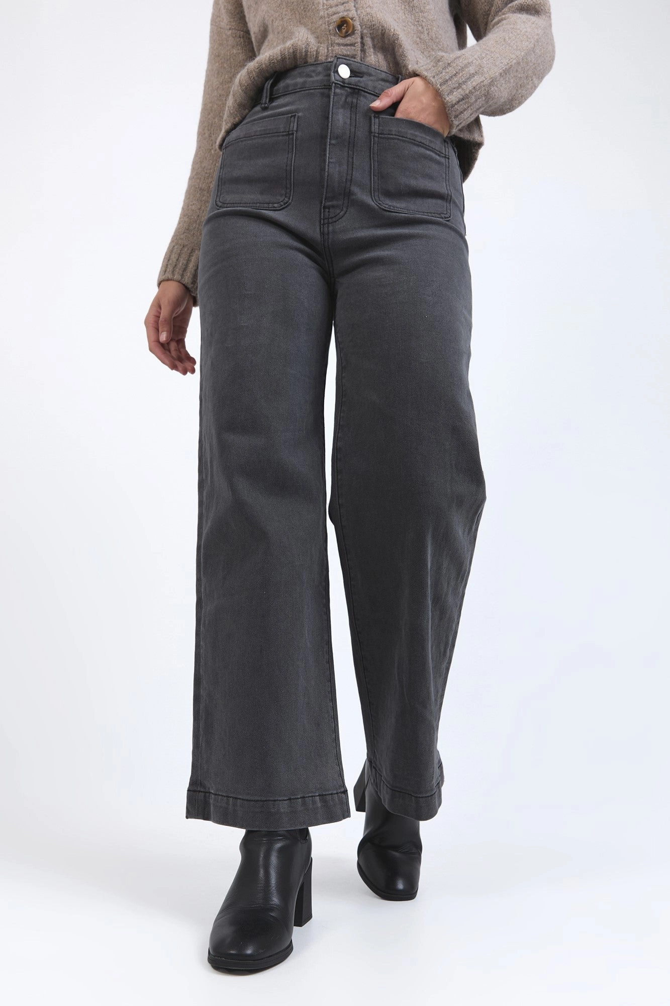 Foxwood Sarah Wide Leg Jean Washed Black