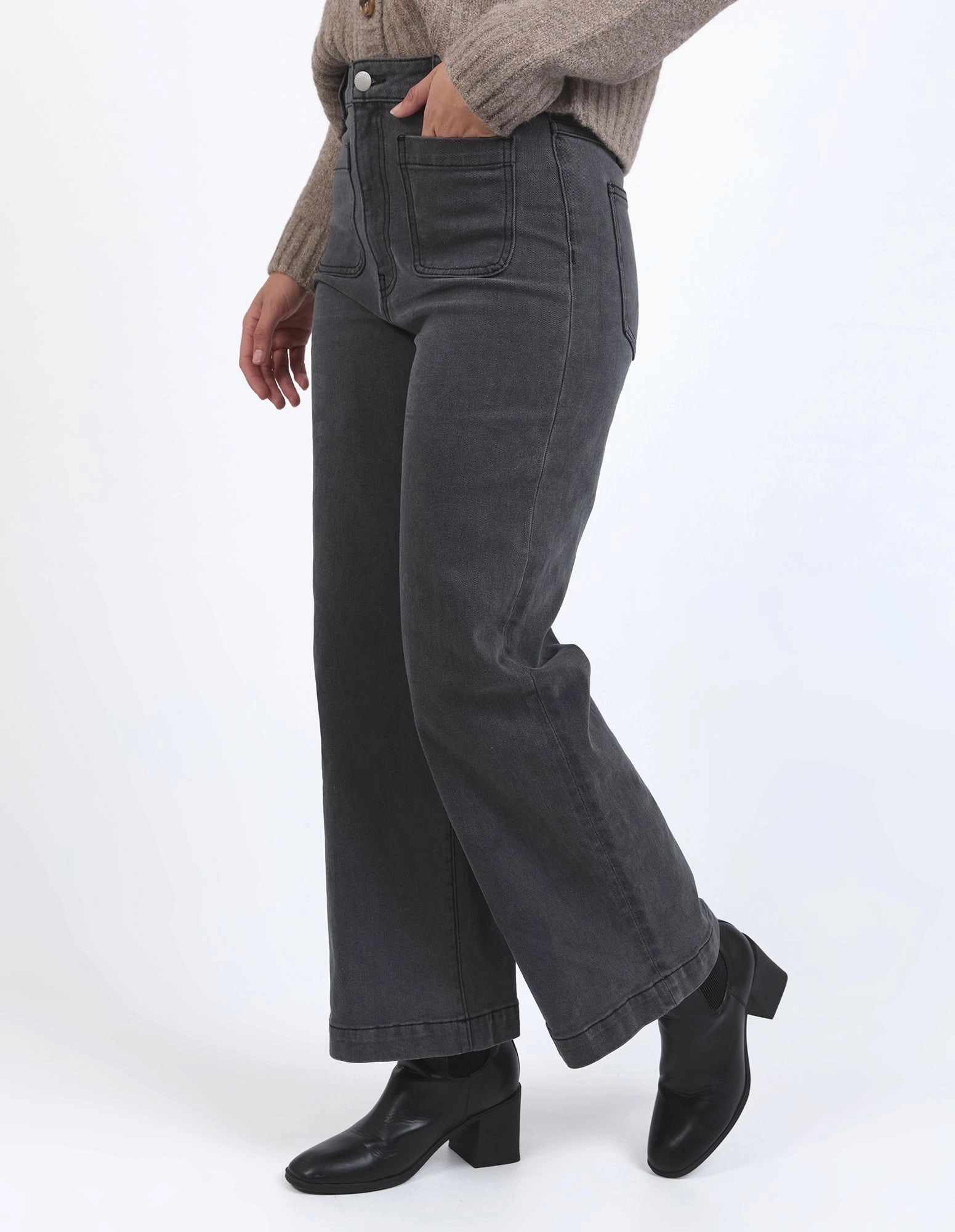 Foxwood Sarah Wide Leg Jean Washed Black