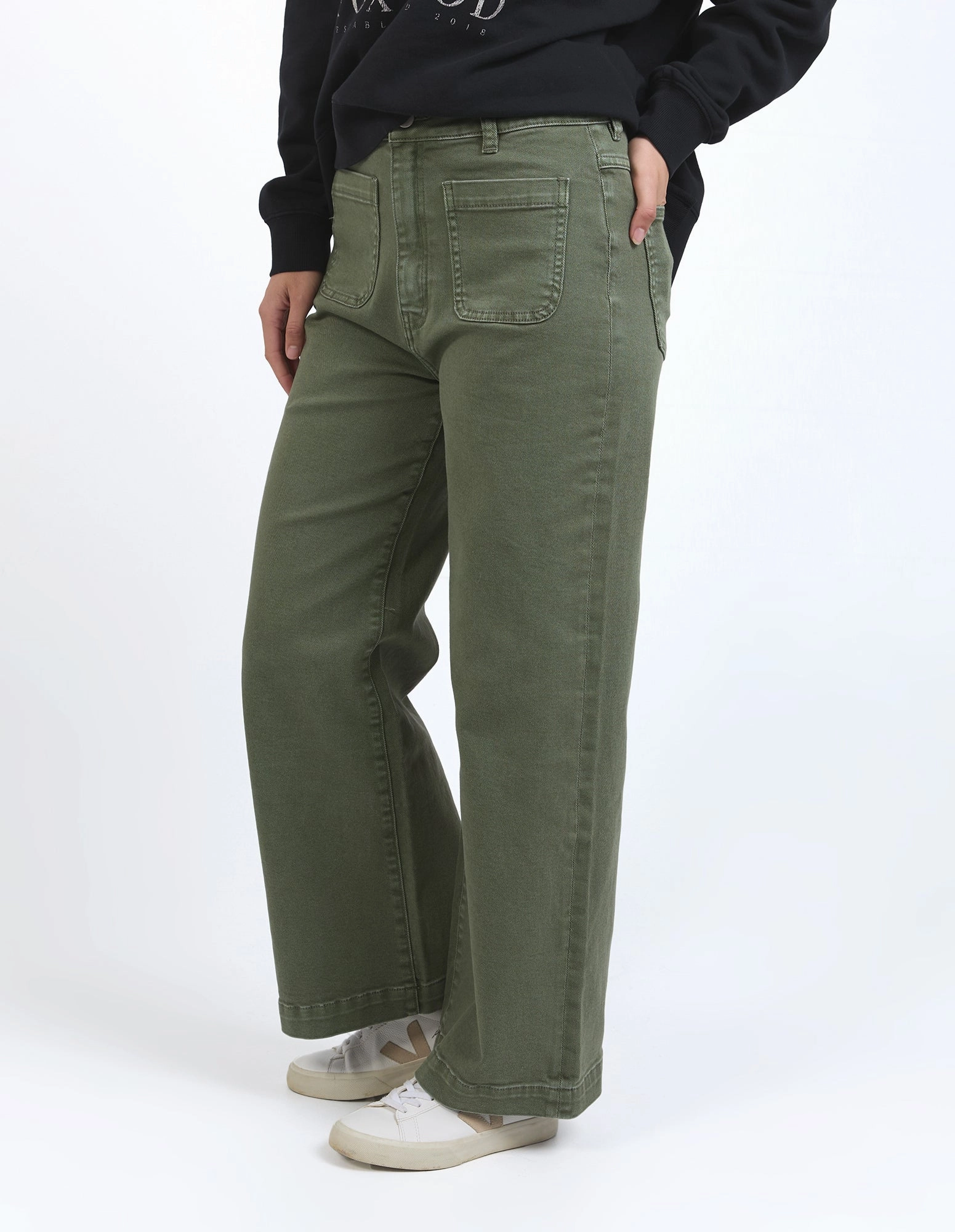Foxwood Sarah Wide Leg Jean Washed Green