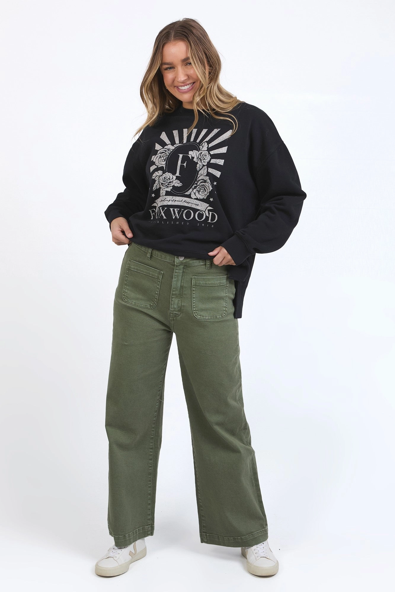 Foxwood Sarah Wide Leg Jean Washed Green