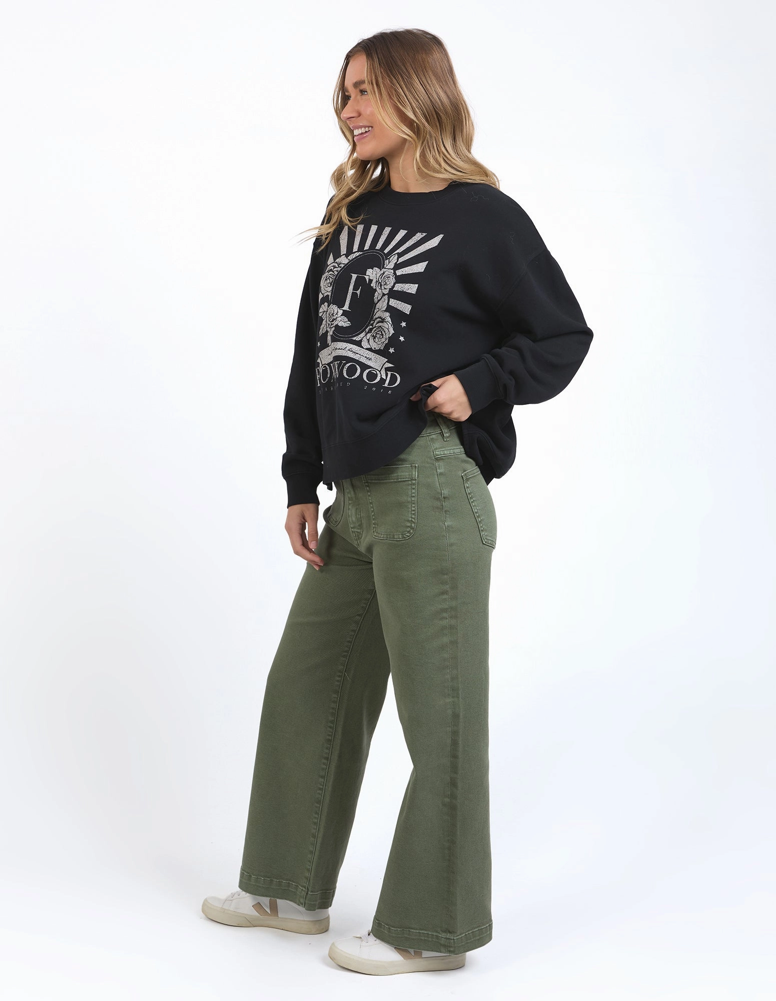 Foxwood Sarah Wide Leg Jean Washed Green