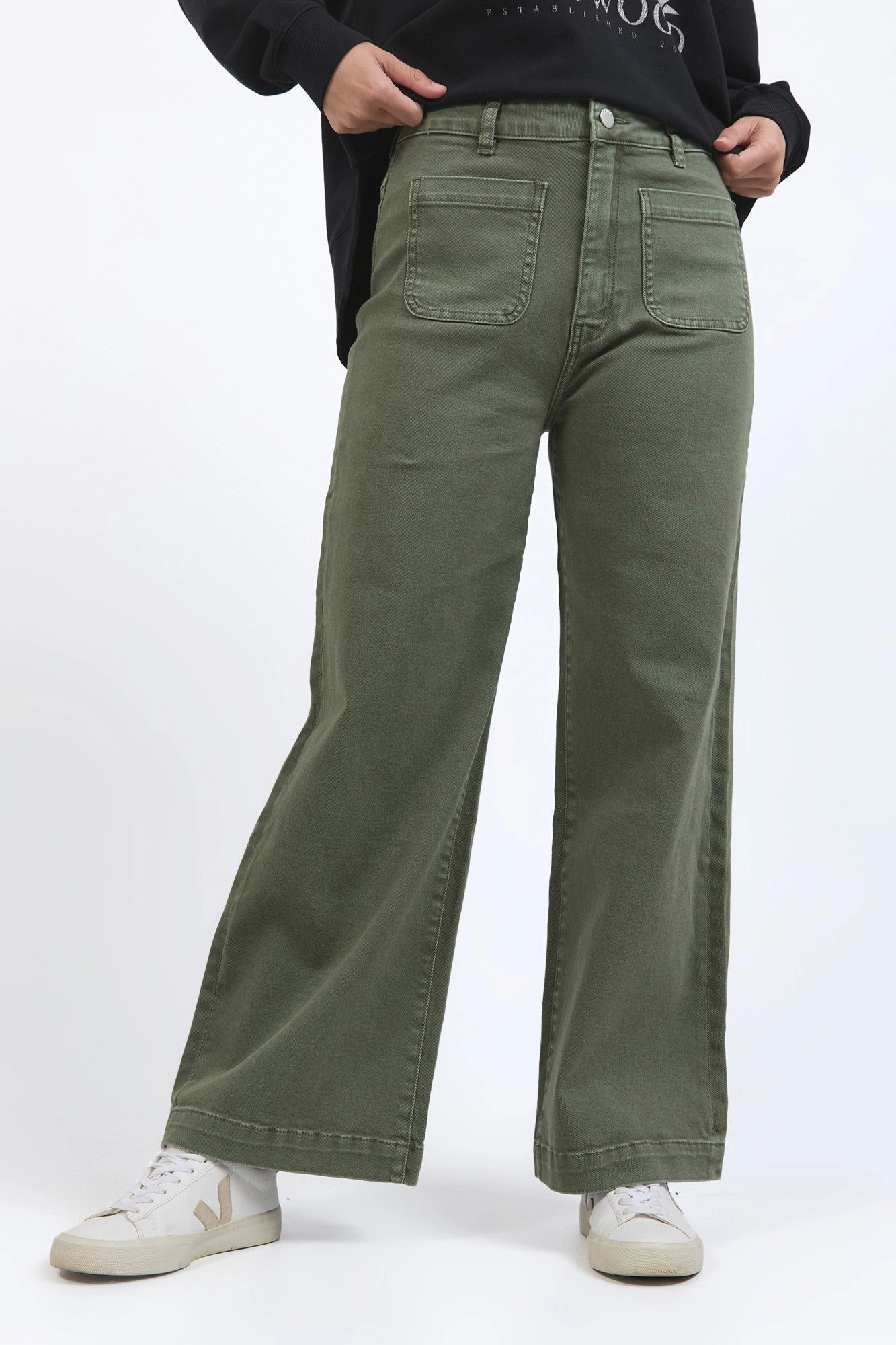 Foxwood Sarah Wide Leg Jean Washed Green