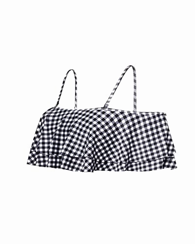 Gorgeous Off-The-Shoulder Flounce Swimsuit Top For Women-Black And White Checkered