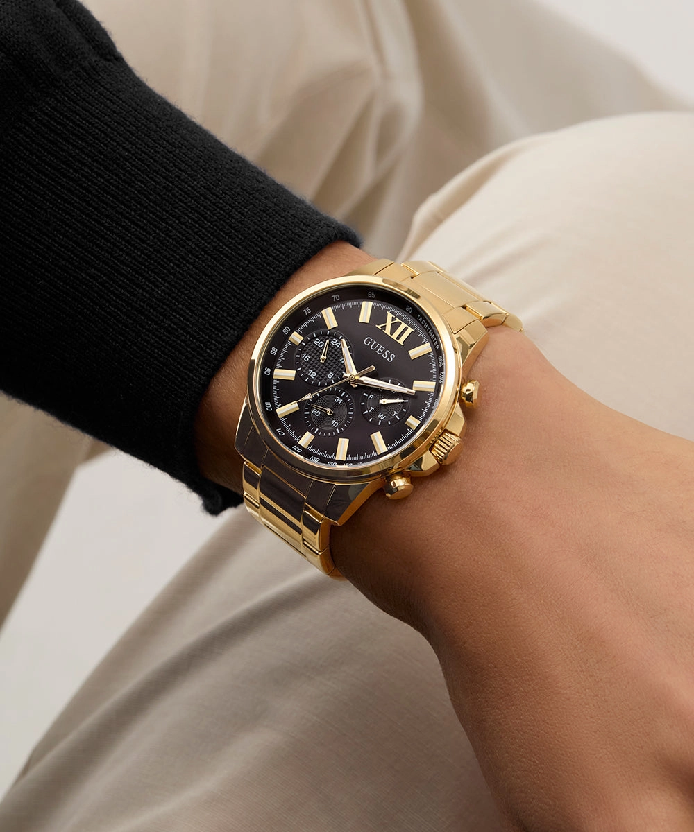 GUESS Mens Gold Tone Multi-function Watch