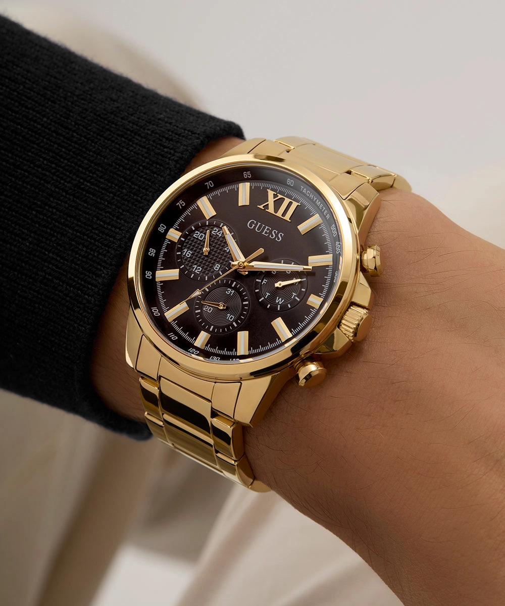 GUESS Mens Gold Tone Multi-function Watch
