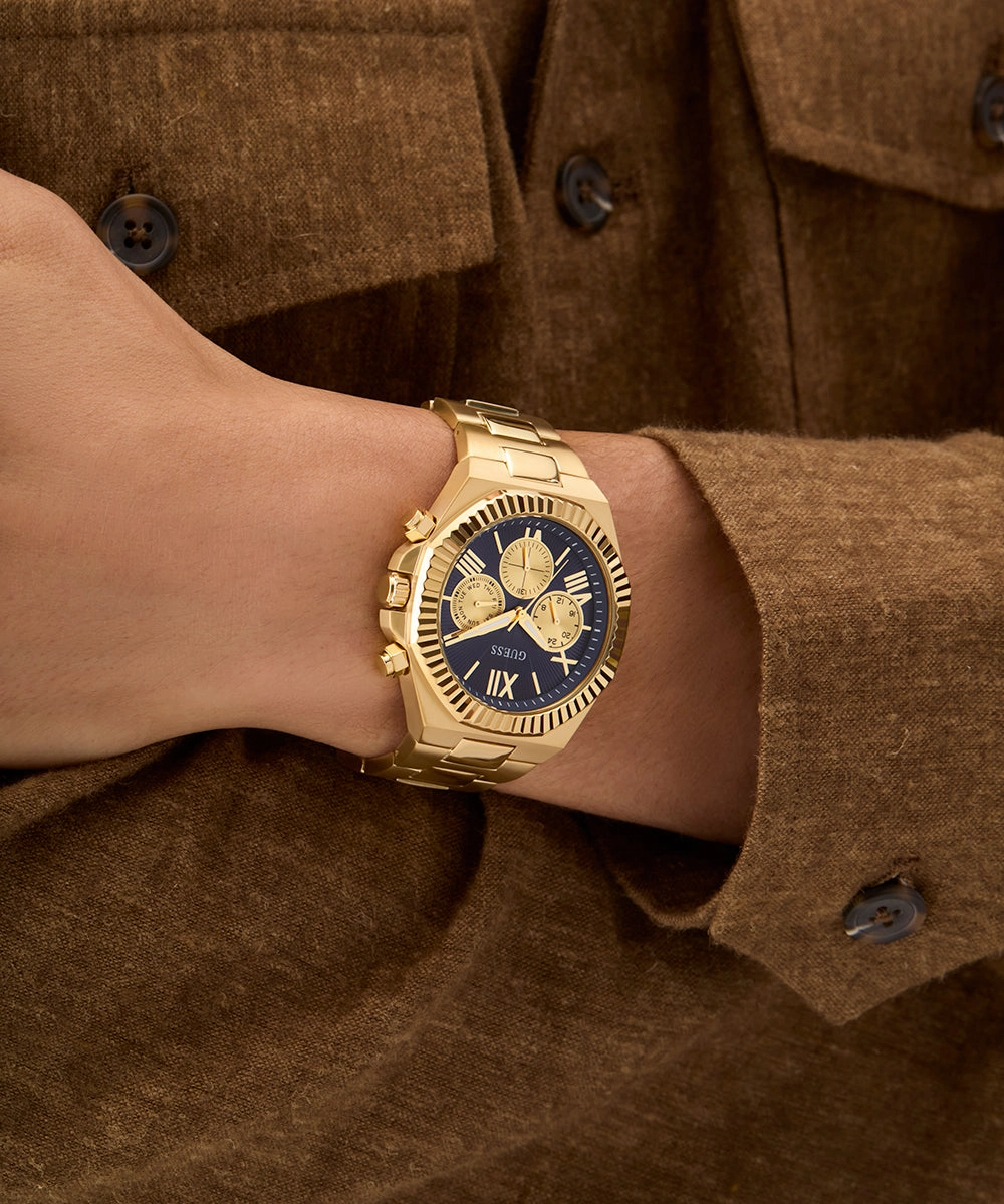GUESS Mens Gold Tone Multi-function Watch