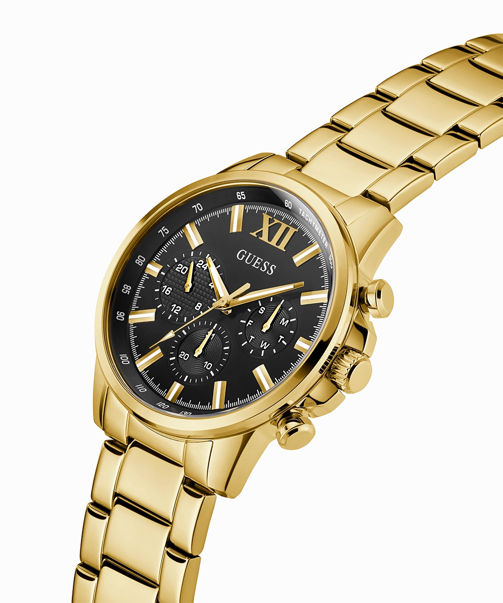 GUESS Mens Gold Tone Multi-function Watch