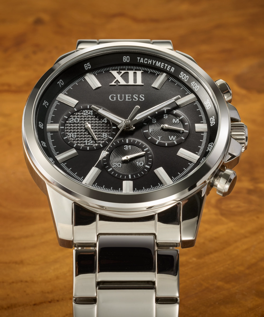 GUESS Mens Silver Tone Multi-function Watch