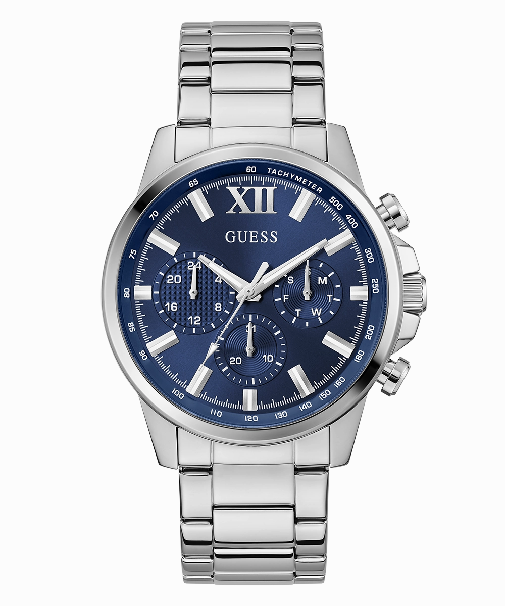 GUESS Mens Silver Tone Multi-function Watch