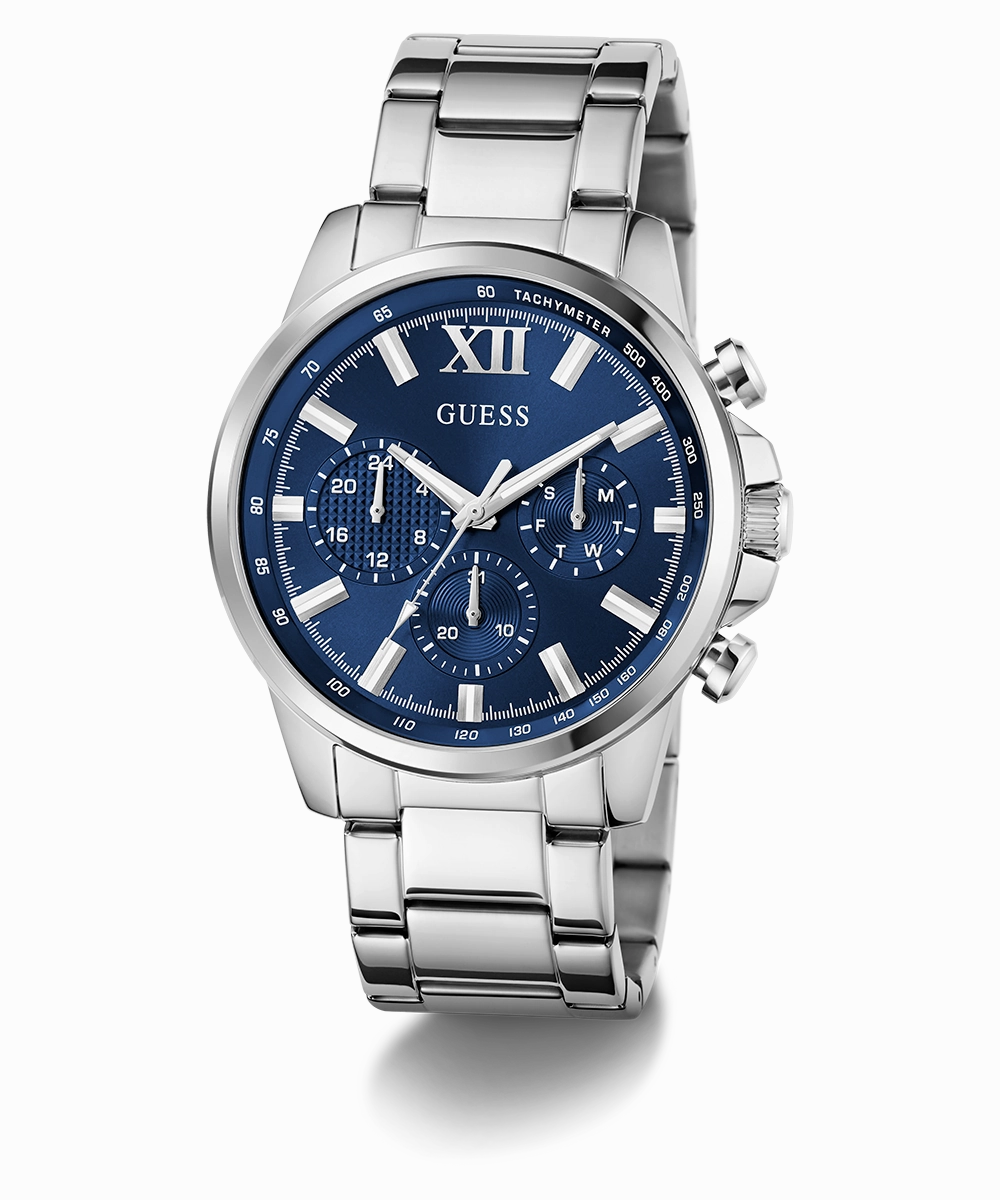GUESS Mens Silver Tone Multi-function Watch