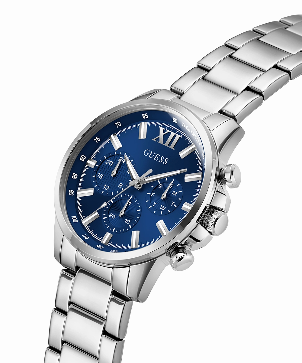 GUESS Mens Silver Tone Multi-function Watch