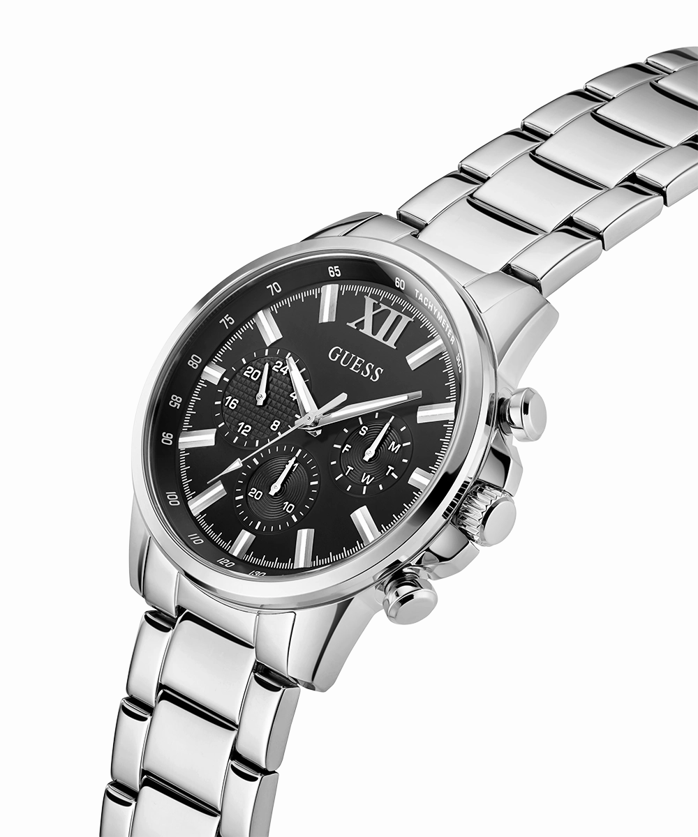 GUESS Mens Silver Tone Multi-function Watch