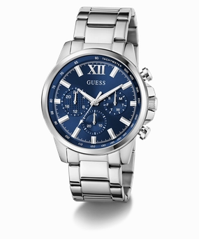 GUESS Mens Silver Tone Multi-function Watch
