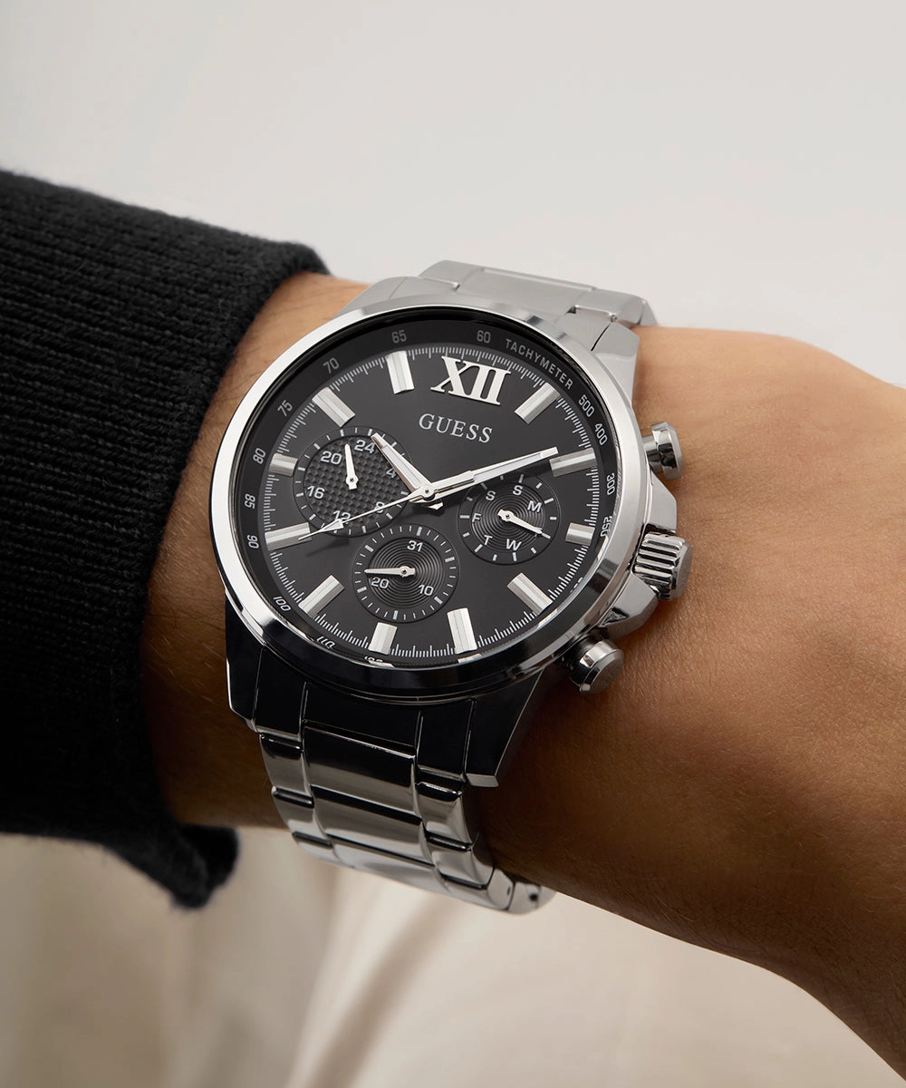GUESS Mens Silver Tone Multi-function Watch