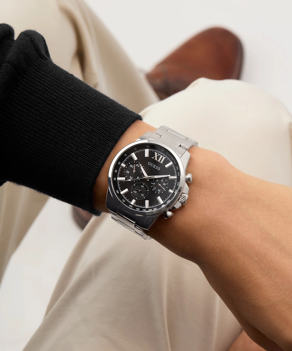 GUESS Mens Silver Tone Multi-function Watch