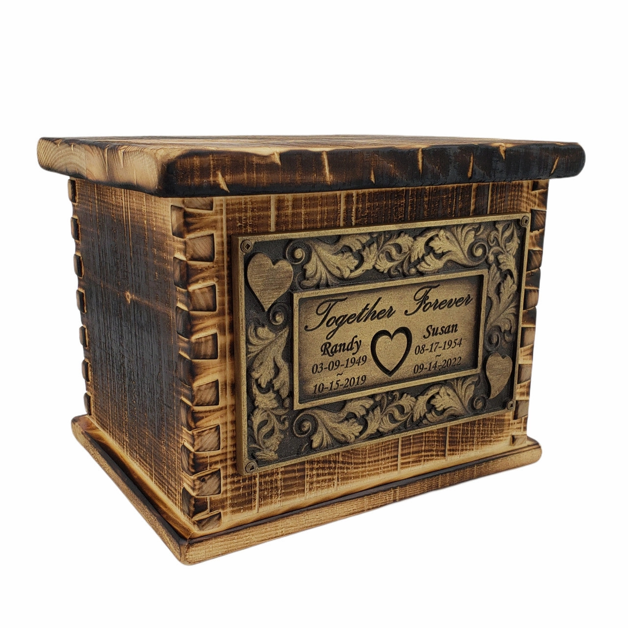 Handcrafted Vintage Wood Ultimate Companion Urn in Rustic Flame Finish