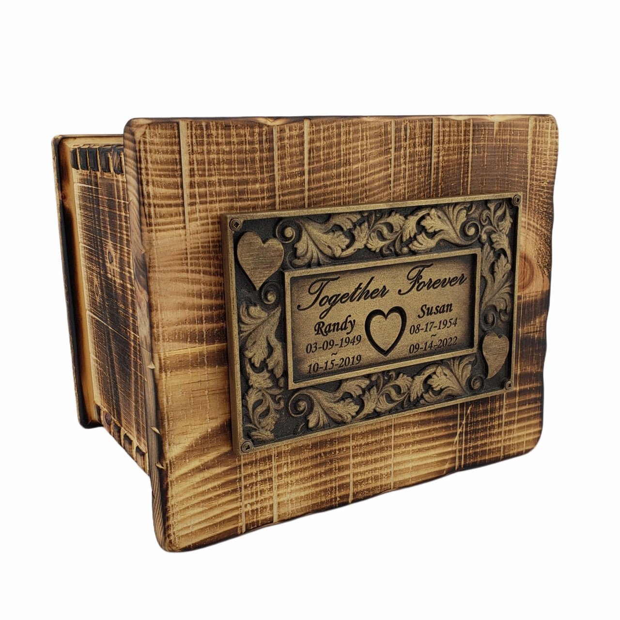Handcrafted Vintage Wood Ultimate Companion Urn in Rustic Flame Finish