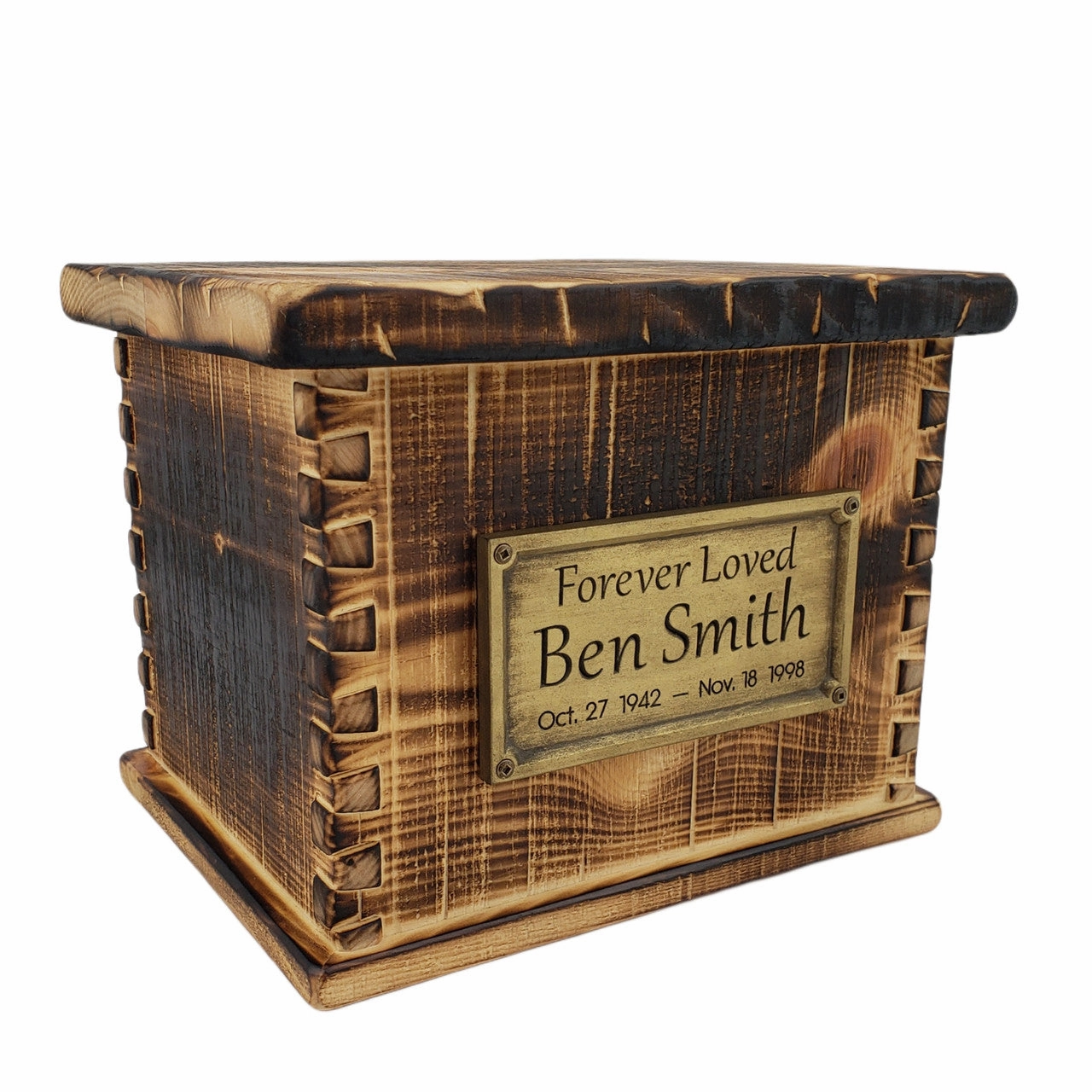 Handcrafted Vintage Wood Ultimate Companion Urn in Rustic Flame Finish