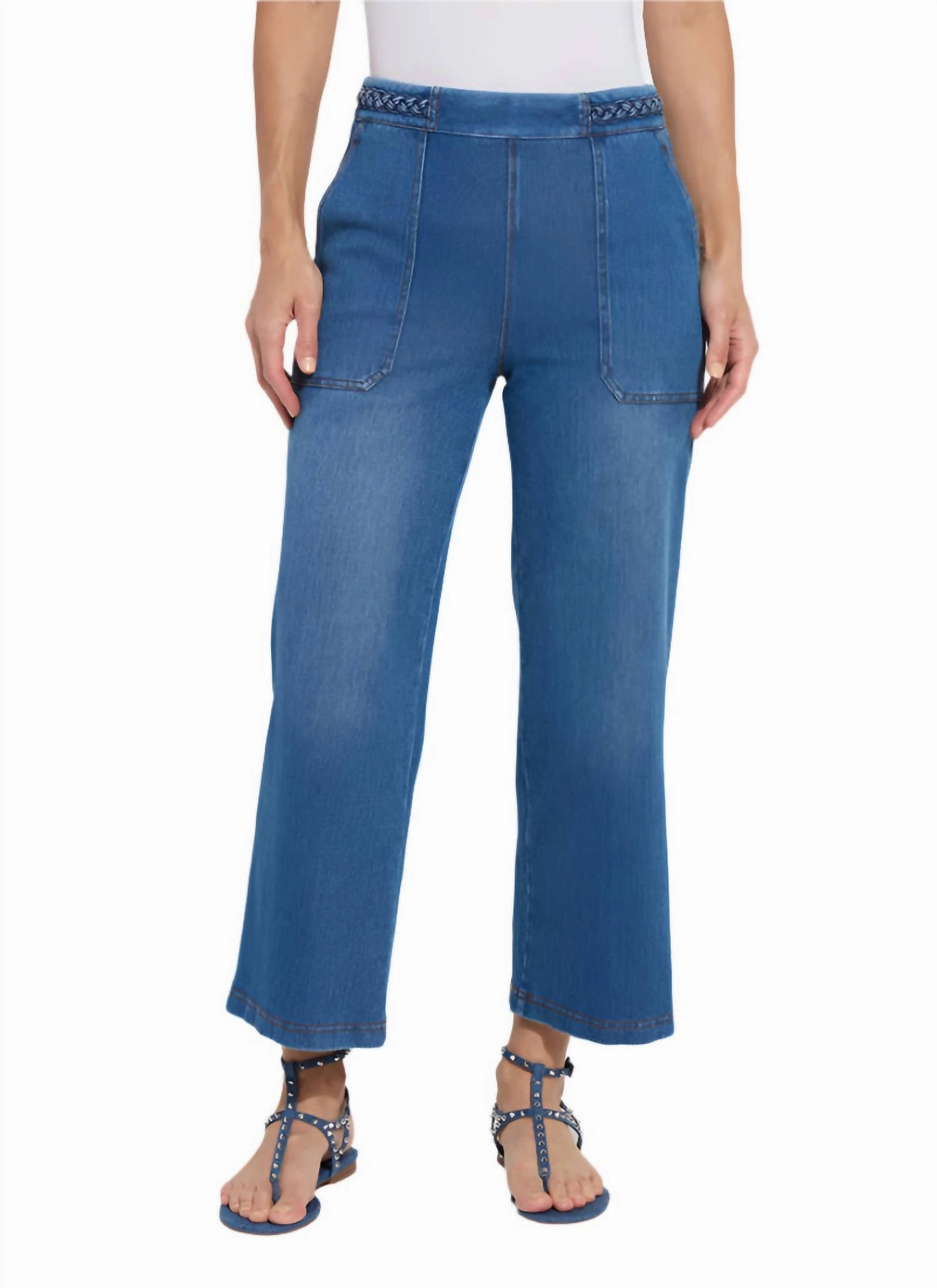 Hayes Braded Wide Leg Crop Jeans In Mid Wash