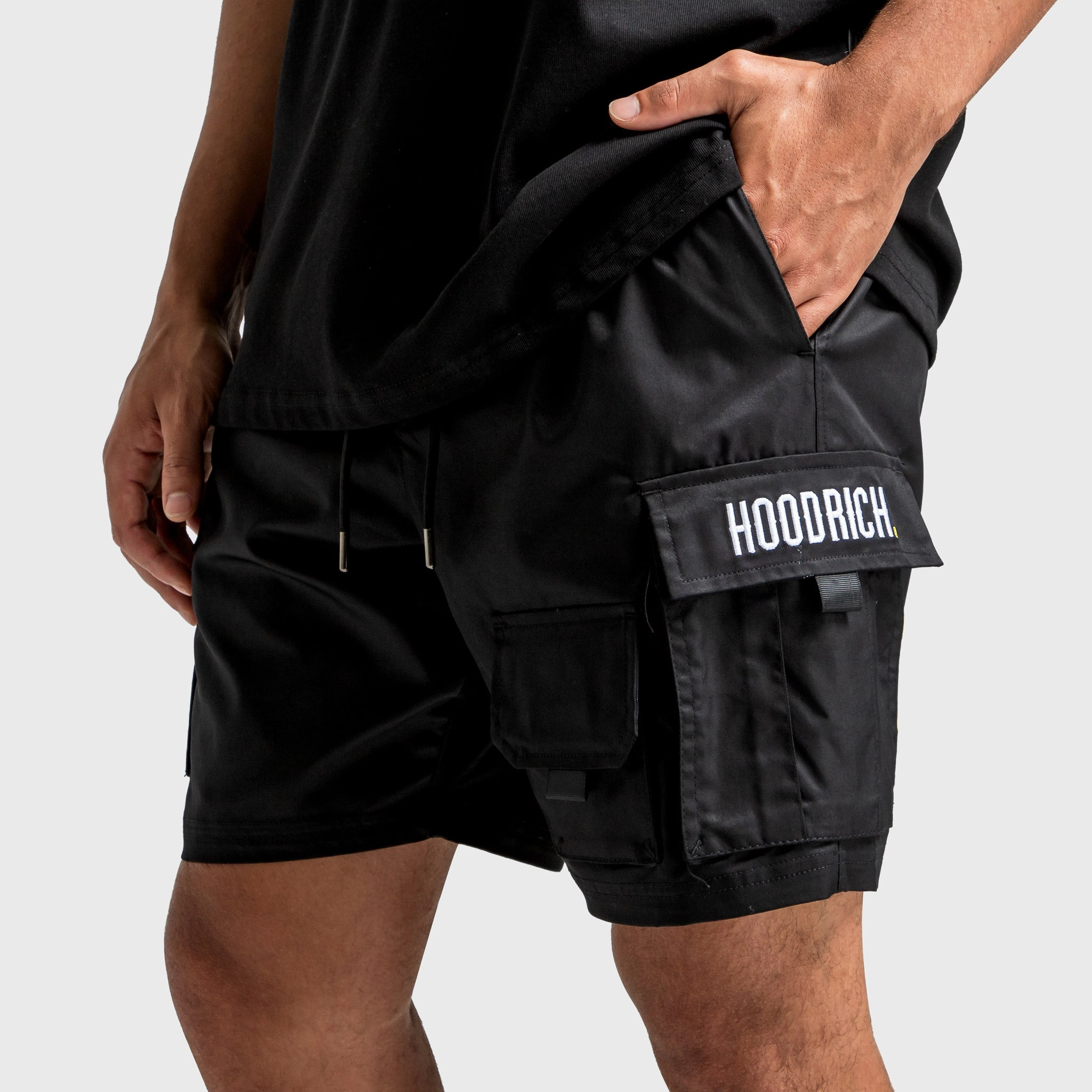 Hoodrich Defense Woven Cargo Shorts Black / White - Cyber Yellow