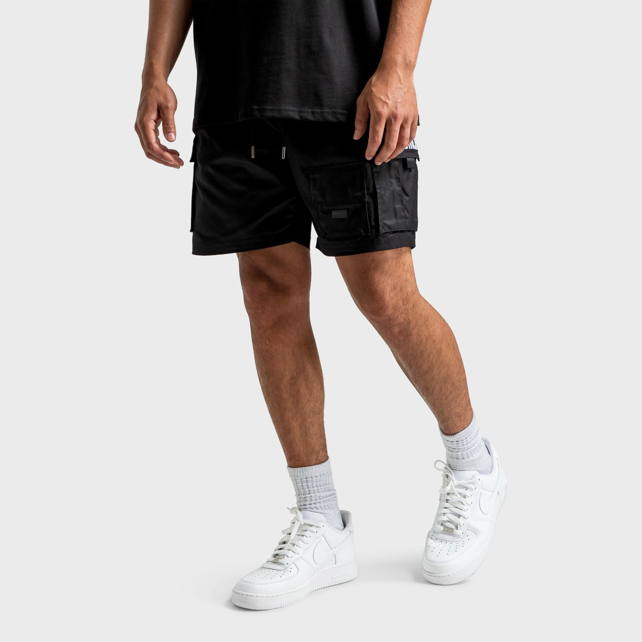 Hoodrich Defense Woven Cargo Shorts Black / White - Cyber Yellow