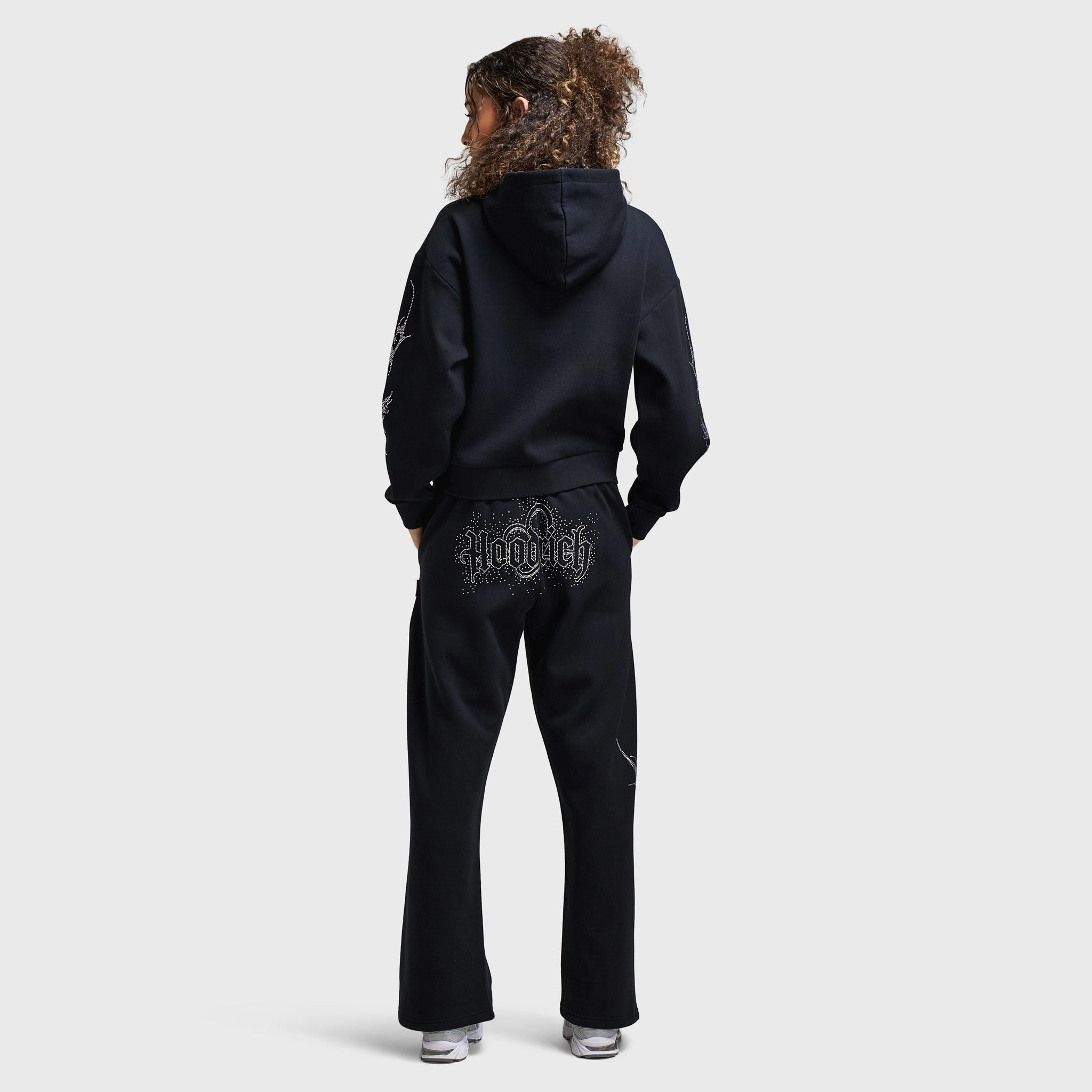 Hoodrich Women's Diffuse Full Zip Hoodie Black / Silver Rhinestones