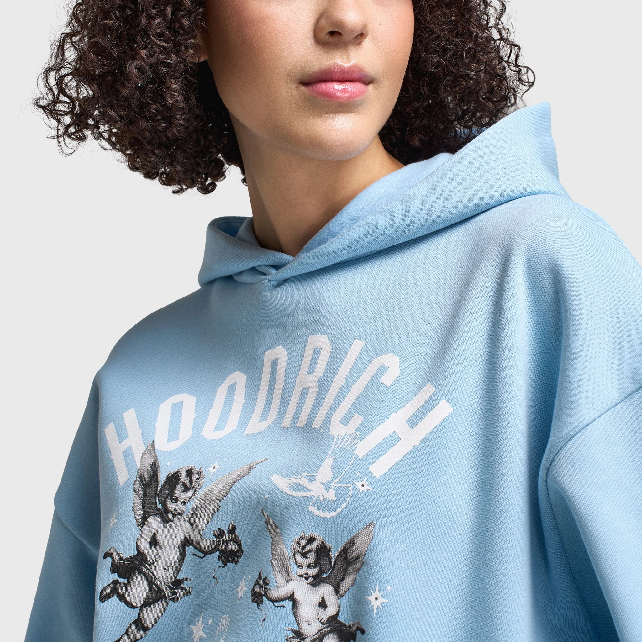 Hoodrich Women's Grace Rhinestone Boxy Hoodie Clear Sky / White