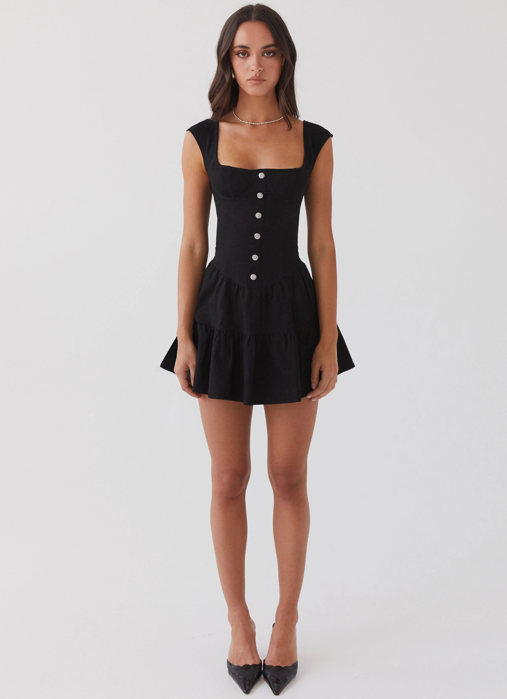 Isabella Denim Bustier Dress - Black