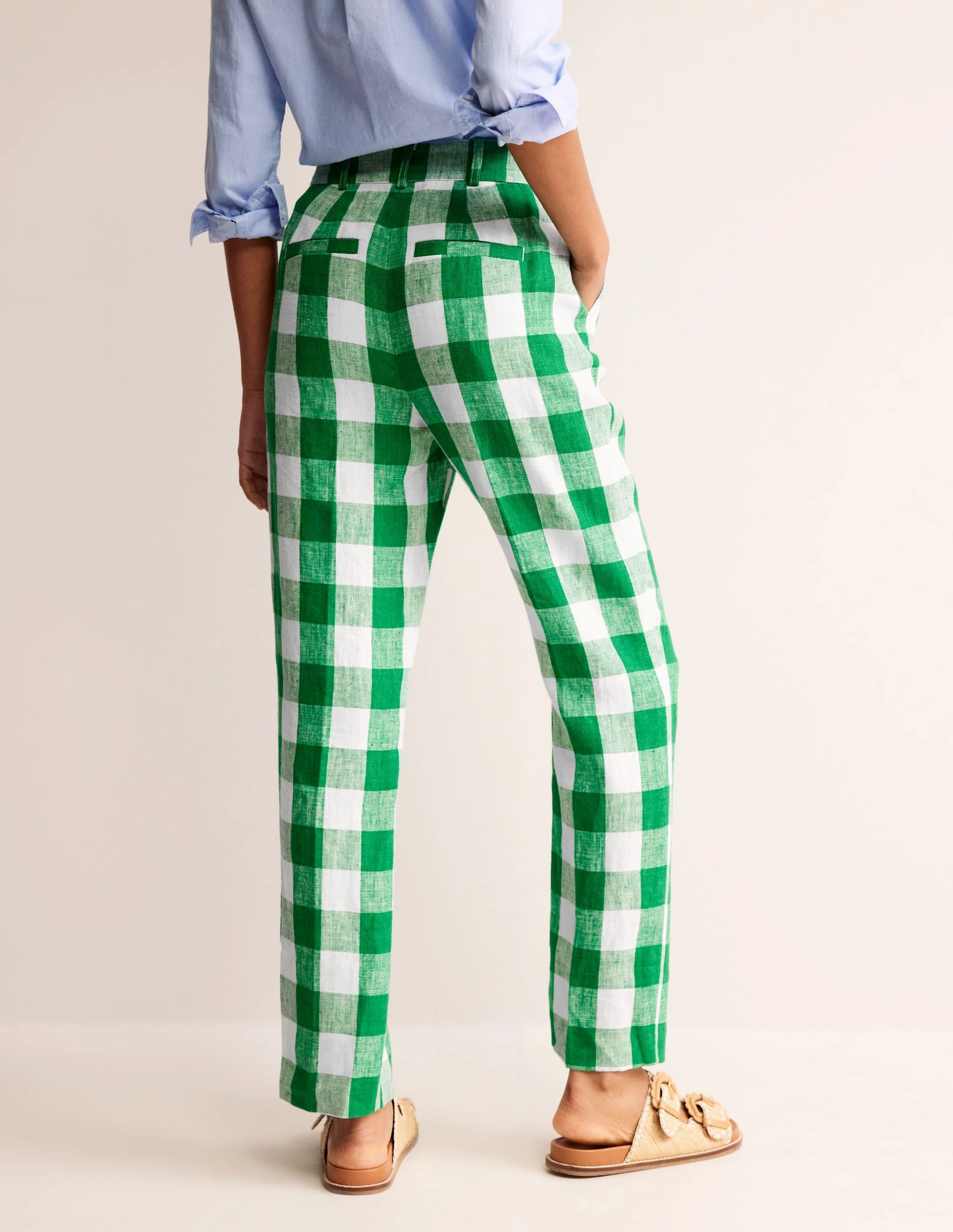 Kew Linen Trousers-Green Tambourine Gingham