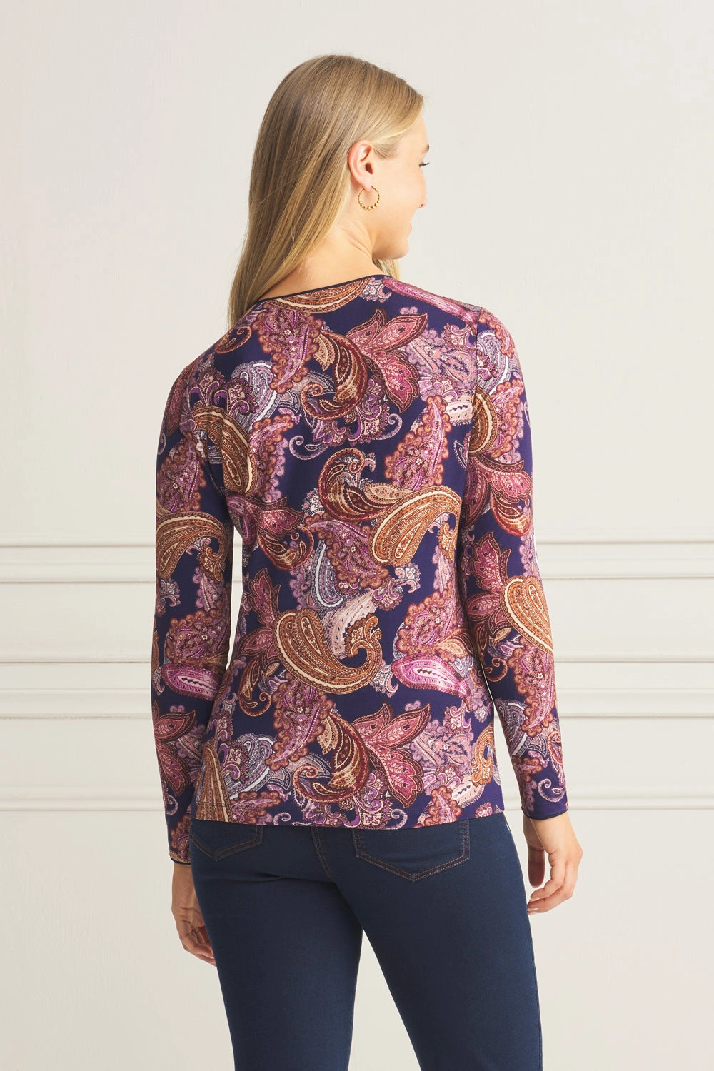 Long Sleeve Crew Neck Top - Midnight Paisley