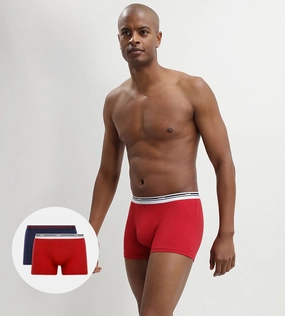 Lot de 2 boxers coton stretch Rouge Lave et Bleu Denim Daily Colors