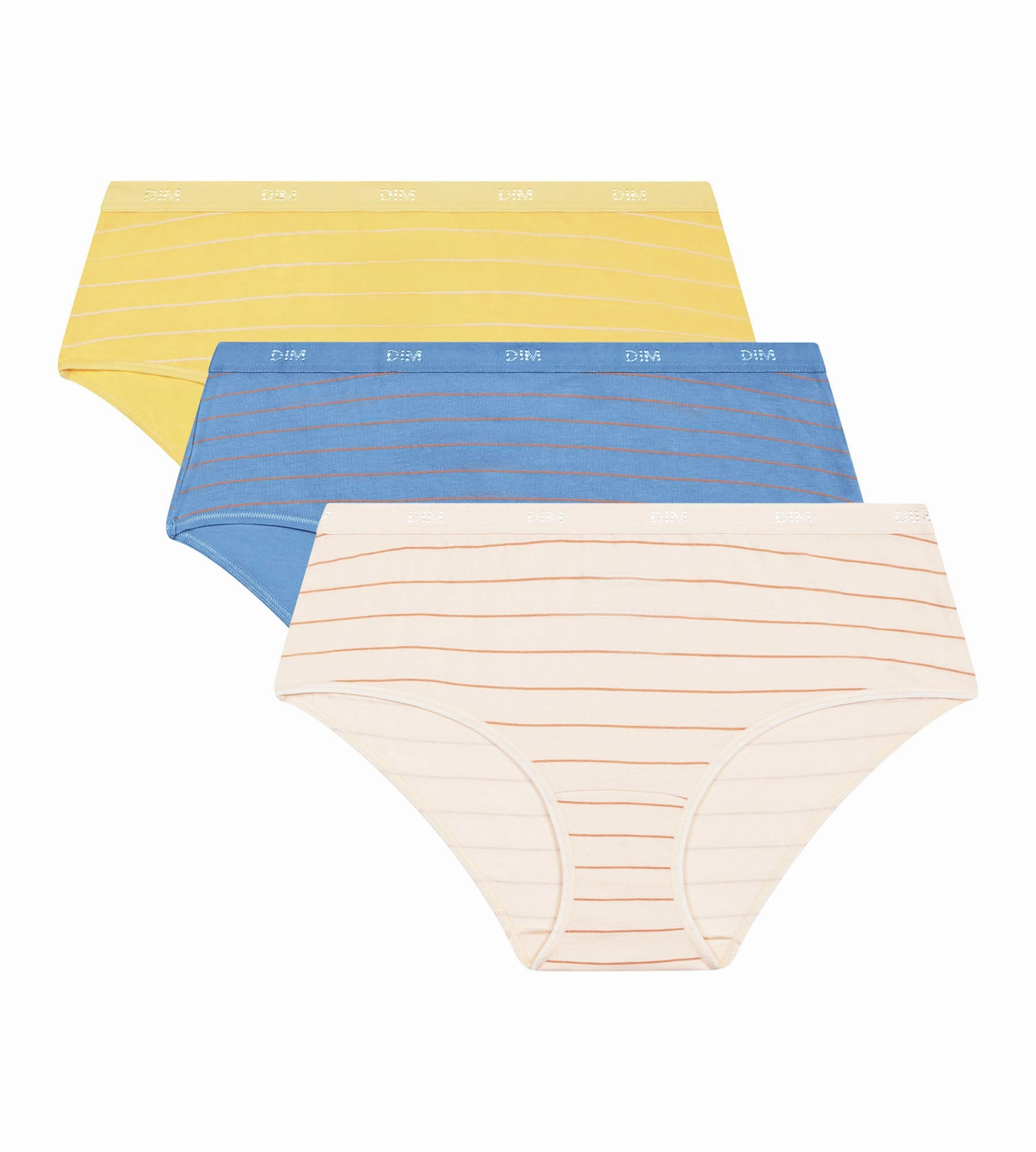 Lot de 3 shorties femme coton stretch Jaune Bleu à rayures Les Pockets