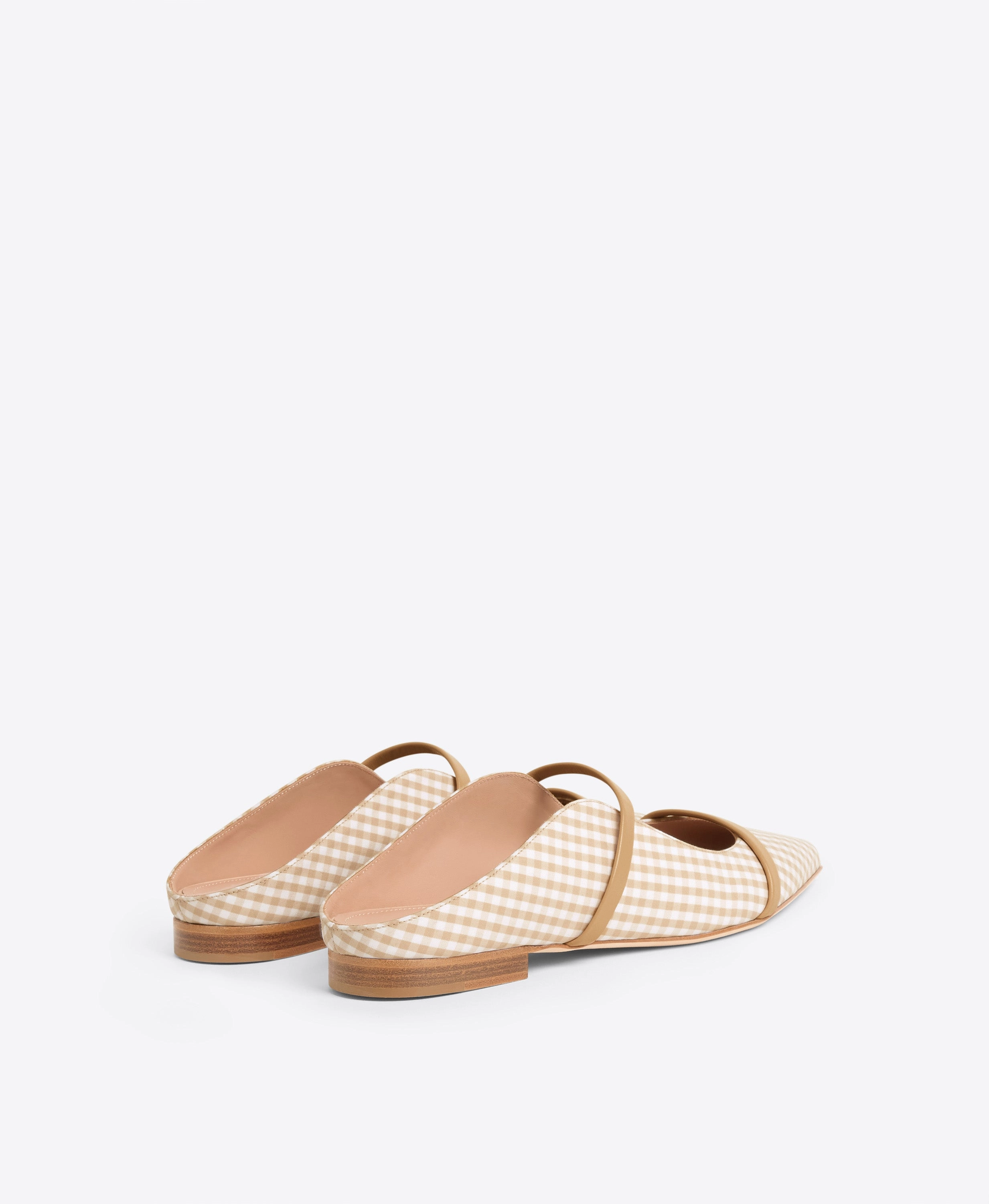 Maureen Beige Gingham Flat Mules