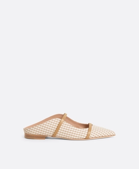 Maureen Beige Gingham Flat Mules