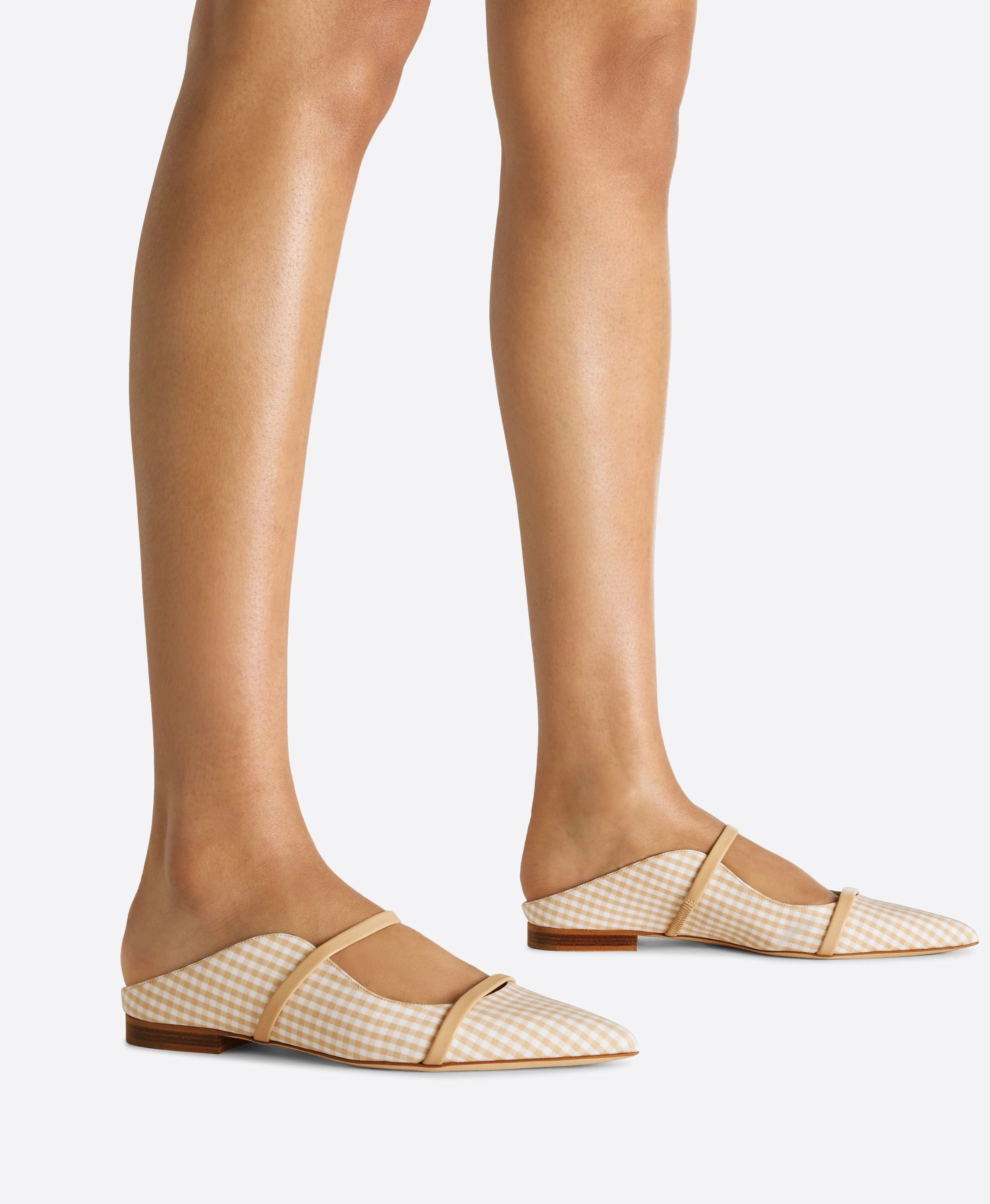 Maureen Beige Gingham Flat Mules