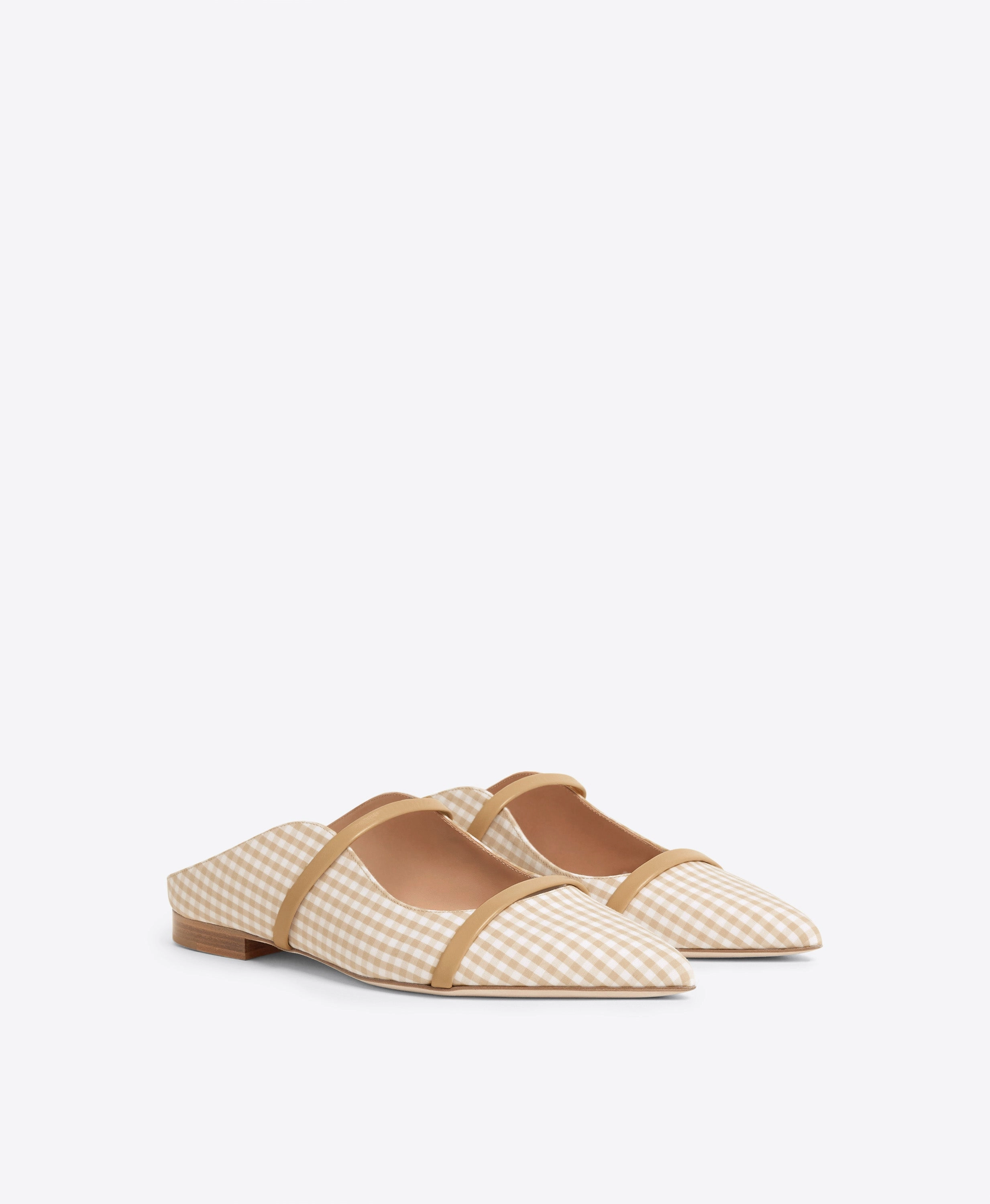 Maureen Beige Gingham Flat Mules